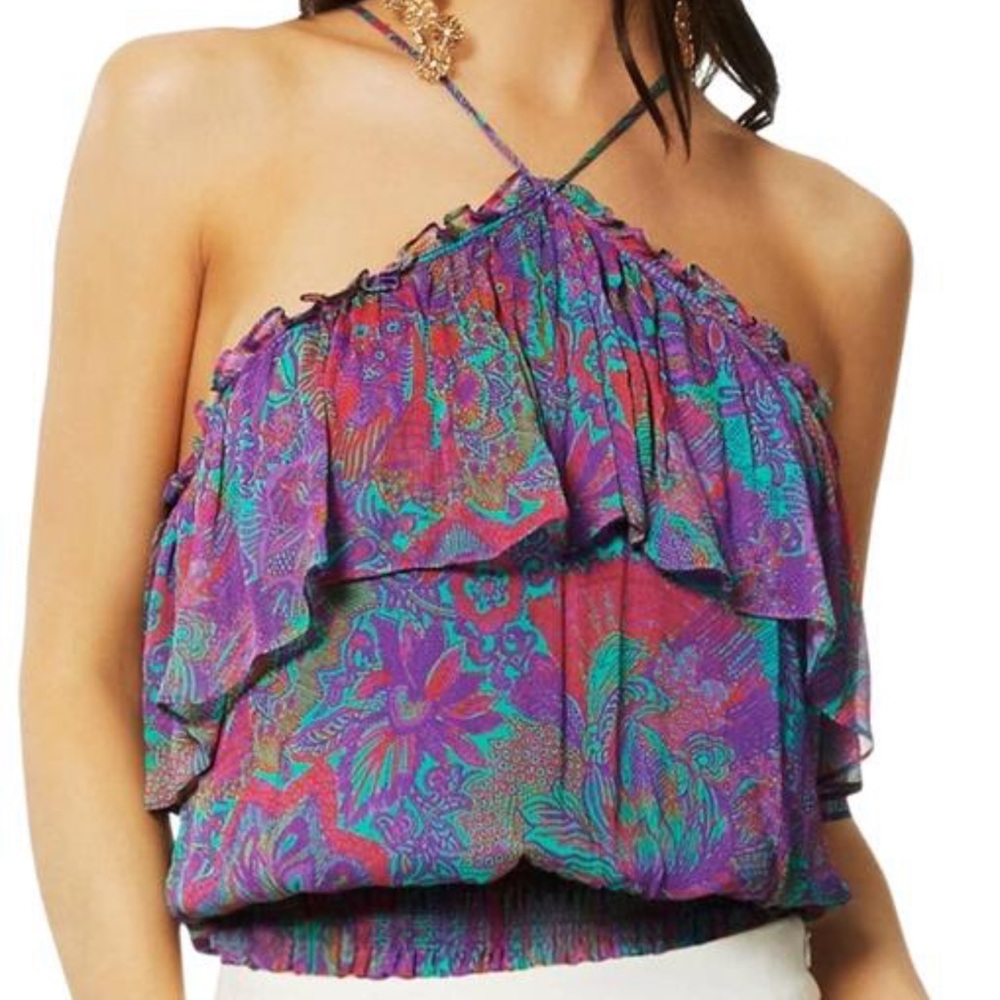 Ramy Brook Womens Floral Print Julieta Blouse Boysenberry!